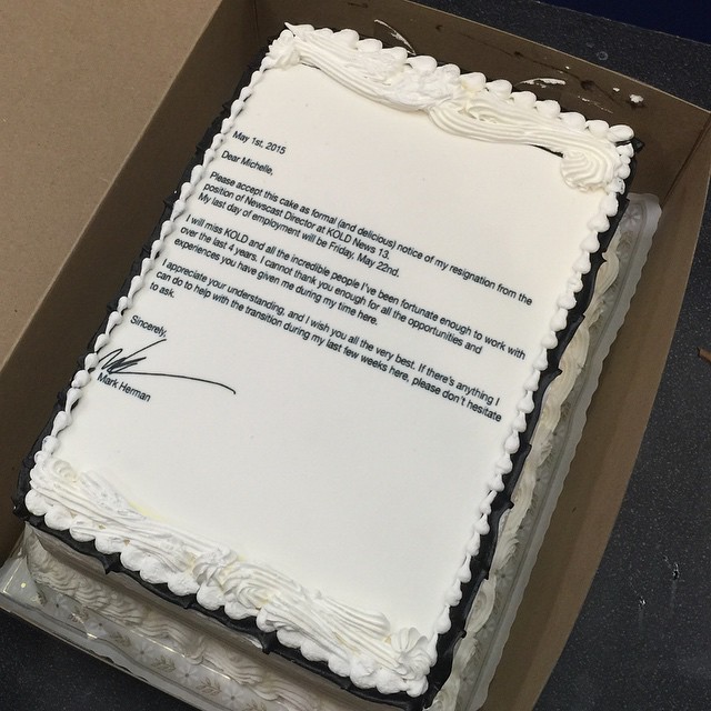 Resignation letter custom cake