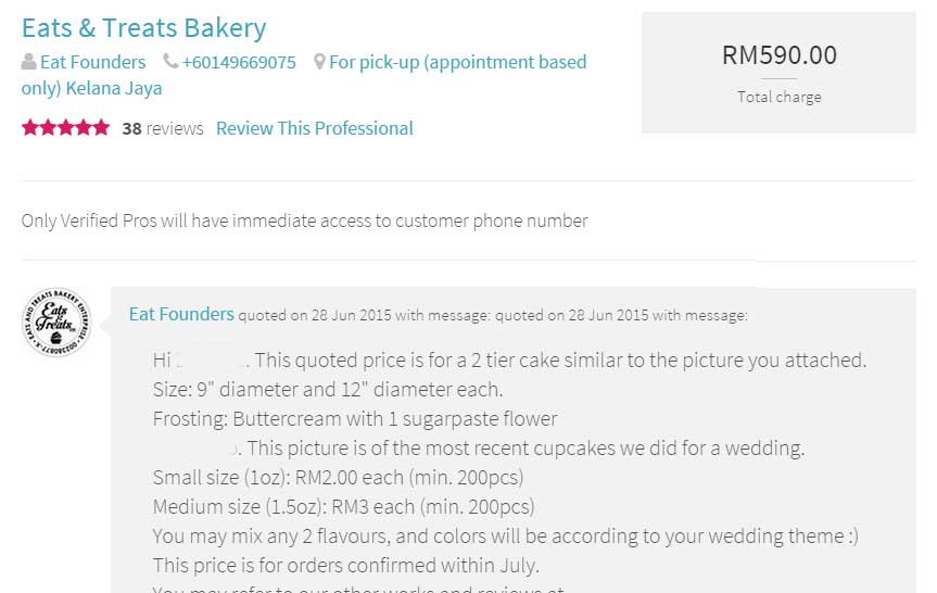 Getting a response from baker for custom-made cake