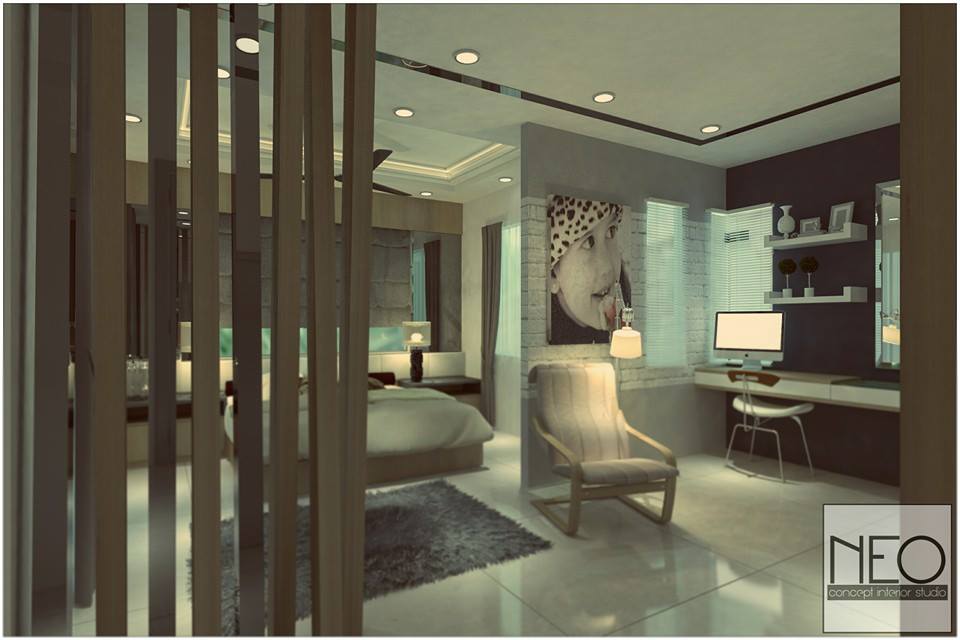 Partition to separate workspace lighting from bedroom area, Design by Neo In Design, Puchong