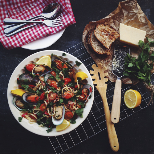Mussels and linguini by FEAST by Justina Yong. Source