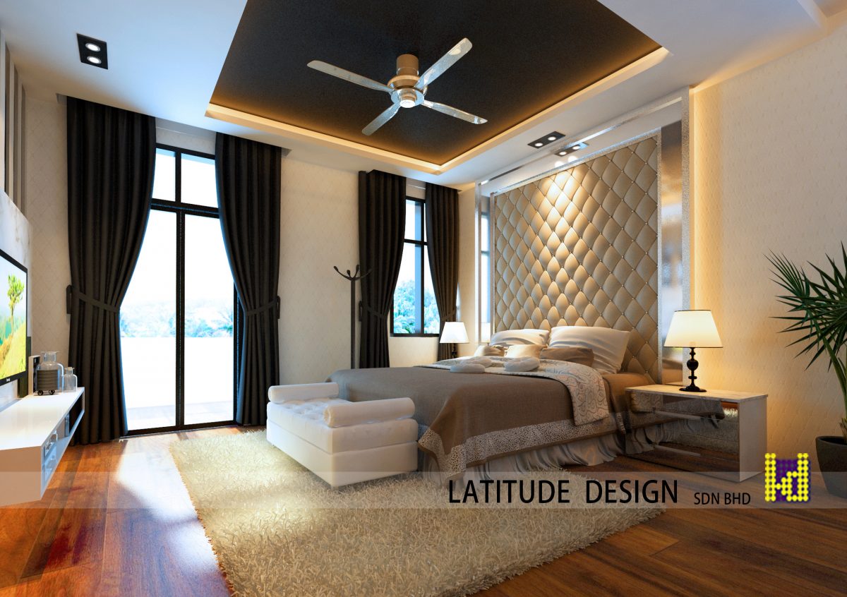 Adding a large floor rug improves this bedroom design. By Latitude Design Sdn Bhd
