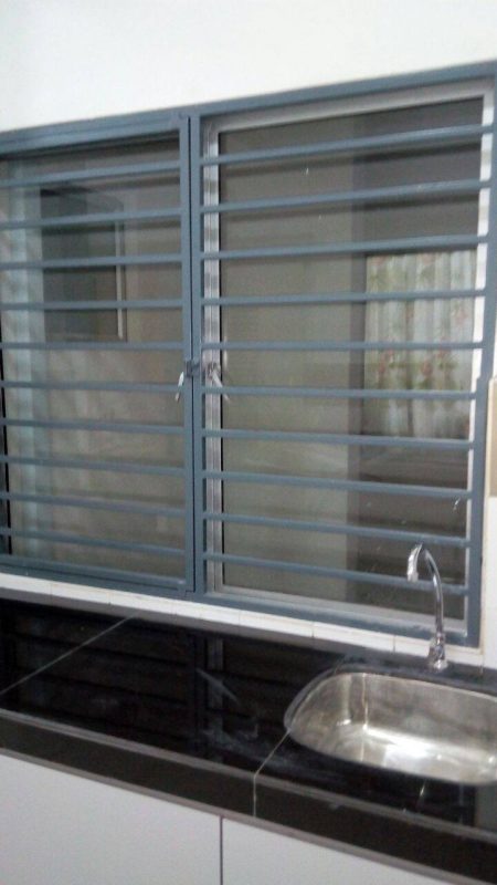 Mild steel window grille design with horizontal bars by Hin Construction