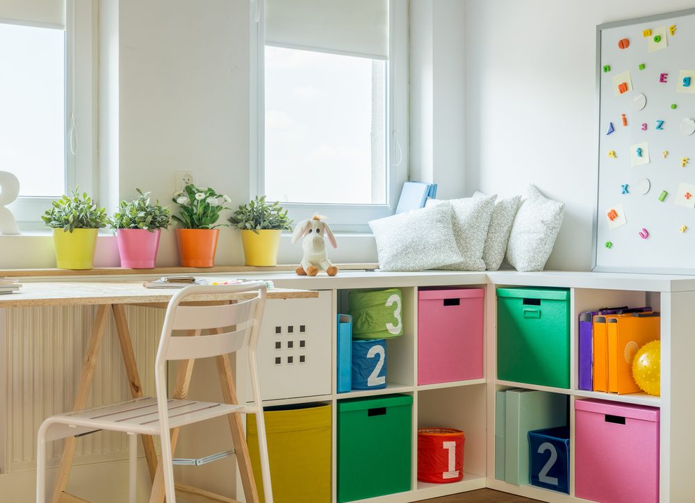 Incorporate study areas with storage and shelving in your bedroom design for smarter children