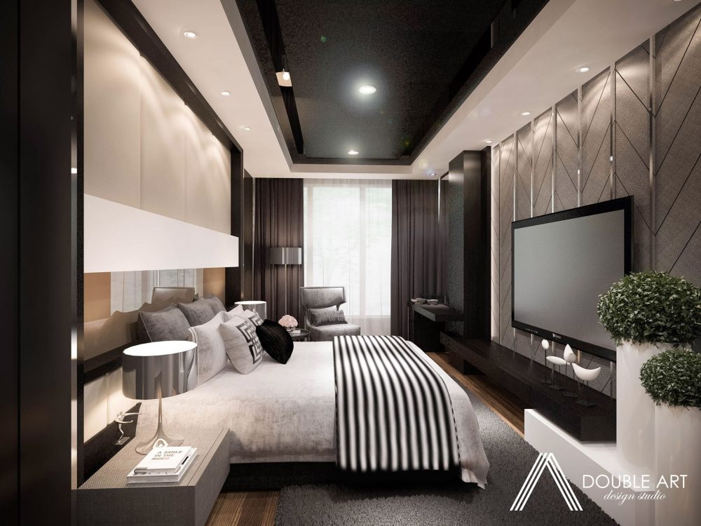 Modern bedroom concept design for condominium in Nadi Bangsar. Design by Double Art