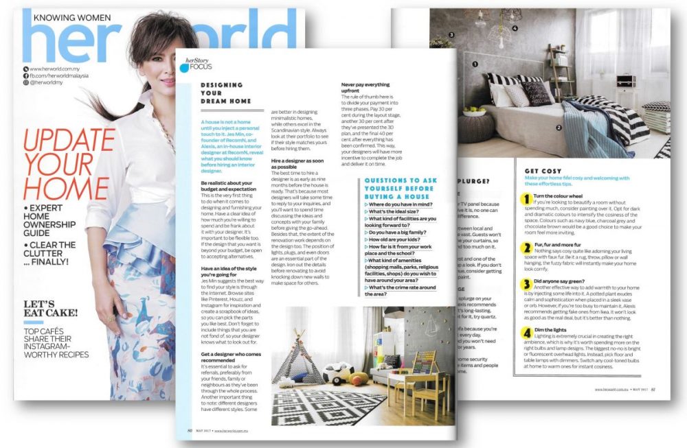 RecomN featured in Her World Malaysia June 2017 on Updating Your Home