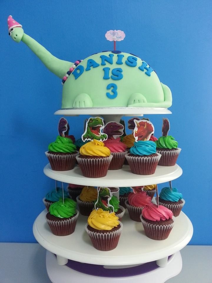 Cupcake Tier with Dinosaur Cupcake Toppers by Sugary Secrets