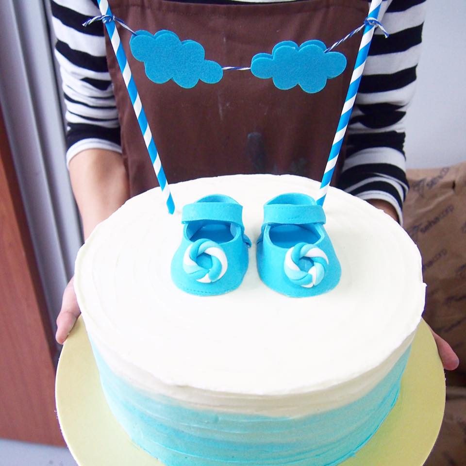A simple blue ombre baby shower cake. Made by: Corine and Cake Singapore - Recommend.sg