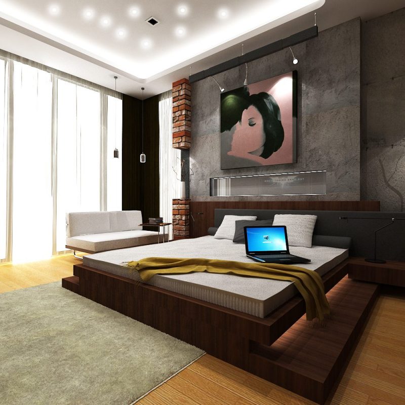 Platform Bed Concept with Exposed Brick and Concrete. Project by: Reve Designo