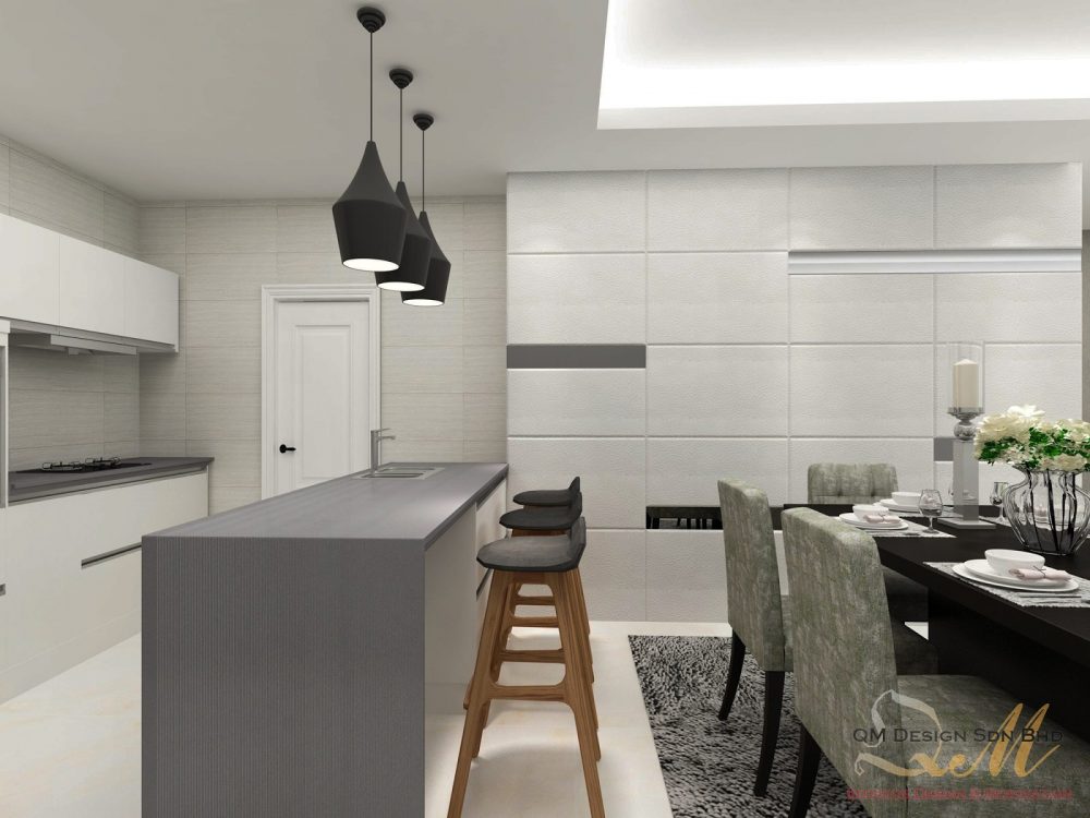 Open plan kitchen design for Condominium in Cheras. Project by: QM Design 