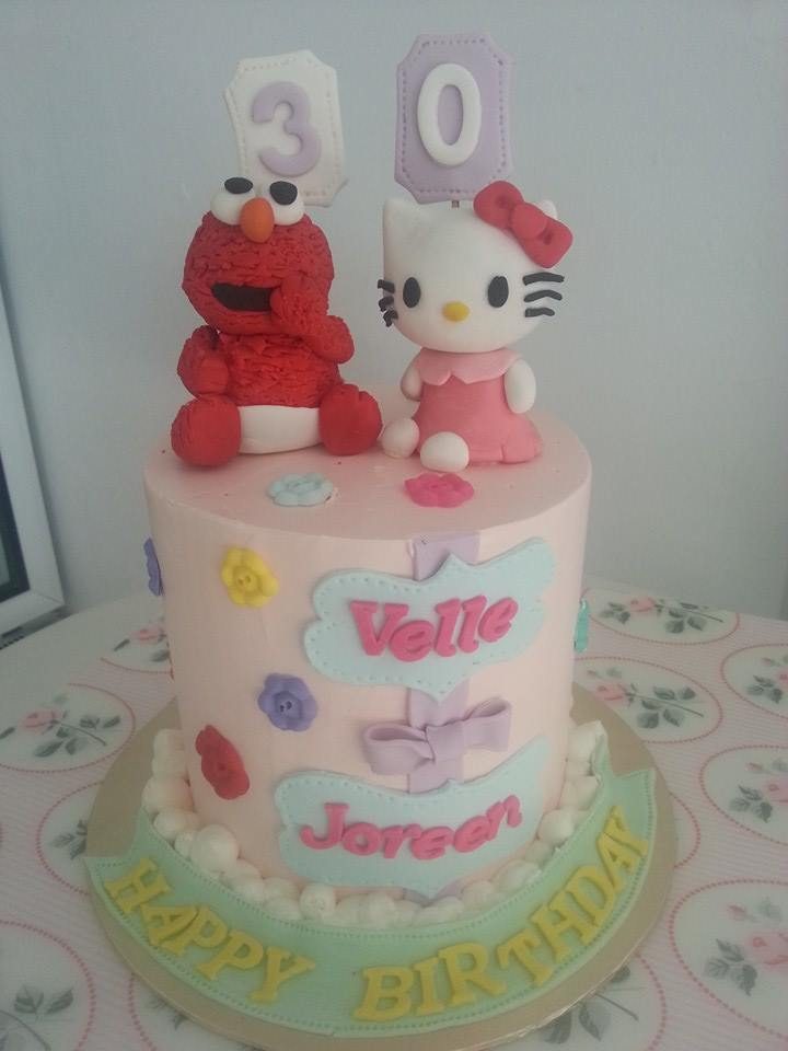 Baby Elmo and Hello Kitty cake by My Fat Lady Cakes and Bakes - Recommend.sg