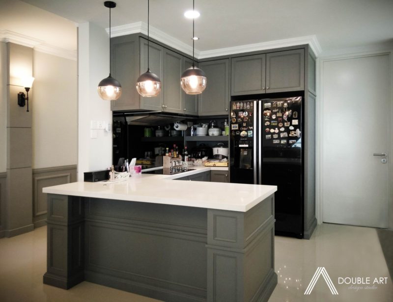 Dry kitchen design for Condominium in Taman OUG. Project by: Double Art Design Studio