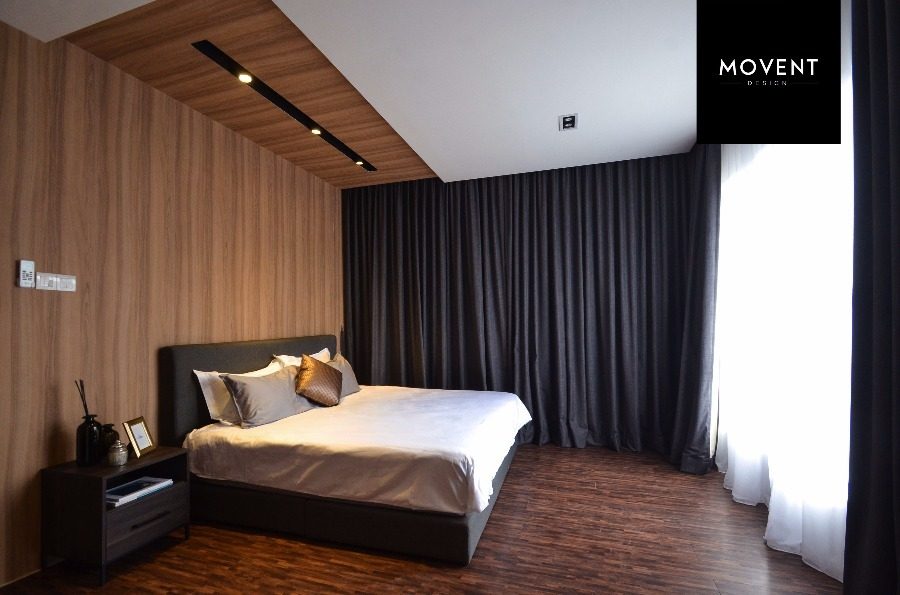 Seamless design from wall to ceiling creates an interesting bedroom feature wall. Source: Movent Design